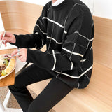 Ouzey Men's plaid round neck sweater thickened autumn and winter Korean style trendy ins sweater sweater tops for men men clothing