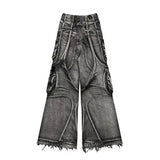 Ouzey dandys world Retro Punk Function Wind Multi-Pocket Washed Loose Jeans Y2K New Harajuku Hip Hop Gothic High Street Boy Joker Wide-Leg Pants