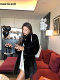 Ouzey Spring Winter Brown Thick Warm Soft Faux Mink Fur Coat Women Puff Sleeve Stand Collar Elegant Luxury Fluffy Jacket