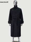 Ouzey Spring Winter Oversized Long Thick Soft Warm Black Wool Blends Coat Men Luxury Elegant Chic Woolen Overcoat 2025