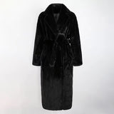 Ouzey Autumn Winter Long Black Fluffy Thick Warm Soft Faux Fur Coat Women Sashes Lapel Loose Casual Korean Fashion 2025