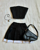 Ouzey Y2K Black Suit Skirt Two Piece Sets Women Harajuku Sexy Hottie Elastic Tube Tops Gothic Mini Splicing Pleated Skirt Autumn Suits