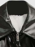 Ouzey Spring Autumn Loose Black Shiny Reflective Patent Leather Jacket Men Long Sleeve Zipper Oversized Designer Clothes