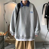 Ouzey Polo collar sweatshirt men's fashion brand spring and autumn jacket fake two-piece ins Hong Kong style versatile loose teenagers