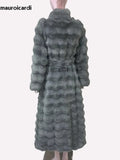 Ouzey Winter Extra Long Thick Warm Colorful Fluffy Faux Chinchilla Fur Coat Women Stand Collar Luxury Furry Overcoat 2025