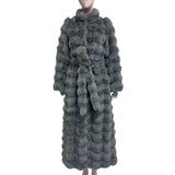 Ouzey Winter Extra Long Thick Warm Colorful Fluffy Faux Chinchilla Fur Coat Women Stand Collar Luxury Furry Overcoat 2025