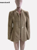 Ouzey Winter Elegant Luxury Short Fitted Thick Warm Soft Skirted Faux Mink Fur Coat Jacket Women with Long Puff Sleeve