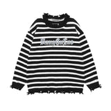 Ouzey Trendy Hip Hop Niche Design Sensibility Destructive Sweater For Men Loose Fit Idle Style Embroidery Stripe Knitted Top