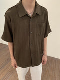 Ouzey Niche Cuban Tige Wrinkled Short-sleeved Shirt Men's 2024 Summer New Style Lazy Casual All-match Shirt Coat Top