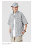 Ouzey Japanese Niche Striped Short-sleeved Shirt Boys Summer New Lapel Loose Casual Overcoat Men's Shirt