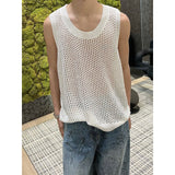 Ouzey Sleeveless Waistcoat Hollow-out Vest High-end Men's Niche Design Base Casual Summer New Knitted Short-sleeved Top