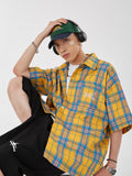 Ouzey Fashion Retro Contrast Color Plaid Shirt Women's Summer New Letter Embroidered Design Casual Half Sleeve Coat Top