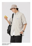 Ouzey Japanese Niche Striped Short-sleeved Shirt Boys Summer New Lapel Loose Casual Overcoat Men's Shirt