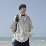 Ouzey 90s Streetwear Korean Style Niche Striped Short-sleeved Shirt 2024 Summer New Boys Shirt Jacket Summer Loose Casual Top