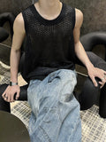 Ouzey Sleeveless Waistcoat Hollow-out Vest High-end Men's Niche Design Base Casual Summer New Knitted Short-sleeved Top