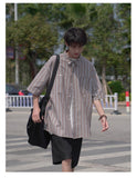 Ouzey 90s Streetwear Korean Style Niche Striped Short-sleeved Shirt 2024 Summer New Boys Shirt Jacket Summer Loose Casual Top