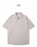 Ouzey 90s Streetwear Korean Style Niche Striped Short-sleeved Shirt 2024 Summer New Boys Shirt Jacket Summer Loose Casual Top