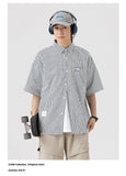 Ouzey Japanese Niche Striped Short-sleeved Shirt Boys Summer New Lapel Loose Casual Overcoat Men's Shirt