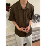 Ouzey Niche Cuban Tige Wrinkled Short-sleeved Shirt Men's 2024 Summer New Style Lazy Casual All-match Shirt Coat Top