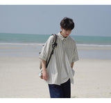 Ouzey 90s Streetwear Korean Style Niche Striped Short-sleeved Shirt 2024 Summer New Boys Shirt Jacket Summer Loose Casual Top