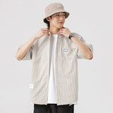 Ouzey Japanese Niche Striped Short-sleeved Shirt Boys Summer New Lapel Loose Casual Overcoat Men's Shirt