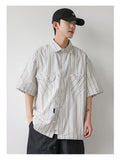 Ouzey 90s Streetwear 2024 Summer New Niche Retro Striped Short-sleeved Shirt Men's Fashionable Hem Drawstring Half-sleeved Shirt Jacket