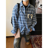 Ouzey 90s Streetwear American Style Retro Niche Pocket Design Plaid Shirt Men's Spring And Summer New Loose Casual All-match Jacket Top