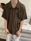 Ouzey Niche Cuban Tige Wrinkled Short-sleeved Shirt Men's 2024 Summer New Style Lazy Casual All-match Shirt Coat Top