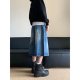 Ouzey American Style Retro Old Blue Lightning Denim Shorts Men's Summer New Loose Straight Wide Leg Cropped Pants Draped