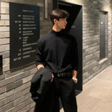 Ouzey 90s Streetwear Autumn And Winter High-grade Semi-turtleneck Sweater Men's Korean-style Loose Casual Solid Color Middle Collar Knitted Base Shirt With Long Sleeves