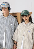 Ouzey Japanese Niche Striped Short-sleeved Shirt Boys Summer New Lapel Loose Casual Overcoat Men's Shirt