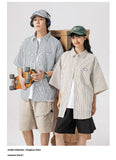 Ouzey Japanese Niche Striped Short-sleeved Shirt Boys Summer New Lapel Loose Casual Overcoat Men's Shirt