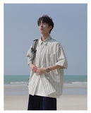 Ouzey 90s Streetwear Korean Style Niche Striped Short-sleeved Shirt 2024 Summer New Boys Shirt Jacket Summer Loose Casual Top