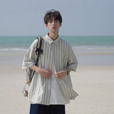 Ouzey 90s Streetwear Korean Style Niche Striped Short-sleeved Shirt 2024 Summer New Boys Shirt Jacket Summer Loose Casual Top