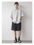 Ouzey 90s Streetwear 2024 Summer New Niche Retro Striped Short-sleeved Shirt Men's Fashionable Hem Drawstring Half-sleeved Shirt Jacket