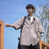 Ouzey 90s Streetwear Korean Style Niche Striped Short-sleeved Shirt 2024 Summer New Boys Shirt Jacket Summer Loose Casual Top