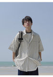 Ouzey 90s Streetwear Korean Style Niche Striped Short-sleeved Shirt 2024 Summer New Boys Shirt Jacket Summer Loose Casual Top