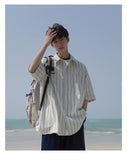 Ouzey 90s Streetwear Korean Style Niche Striped Short-sleeved Shirt 2024 Summer New Boys Shirt Jacket Summer Loose Casual Top