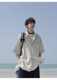 Ouzey 90s Streetwear Korean Style Niche Striped Short-sleeved Shirt 2024 Summer New Boys Shirt Jacket Summer Loose Casual Top