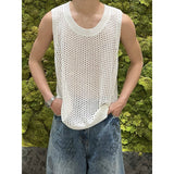 Ouzey Sleeveless Waistcoat Hollow-out Vest High-end Men's Niche Design Base Casual Summer New Knitted Short-sleeved Top