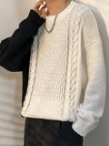 Ouzey Men's Color Block Cable Knit Sweater